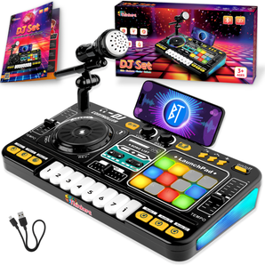 Lasten DJ-setti Bluetoothilla & mikrofonilla - Ladattava